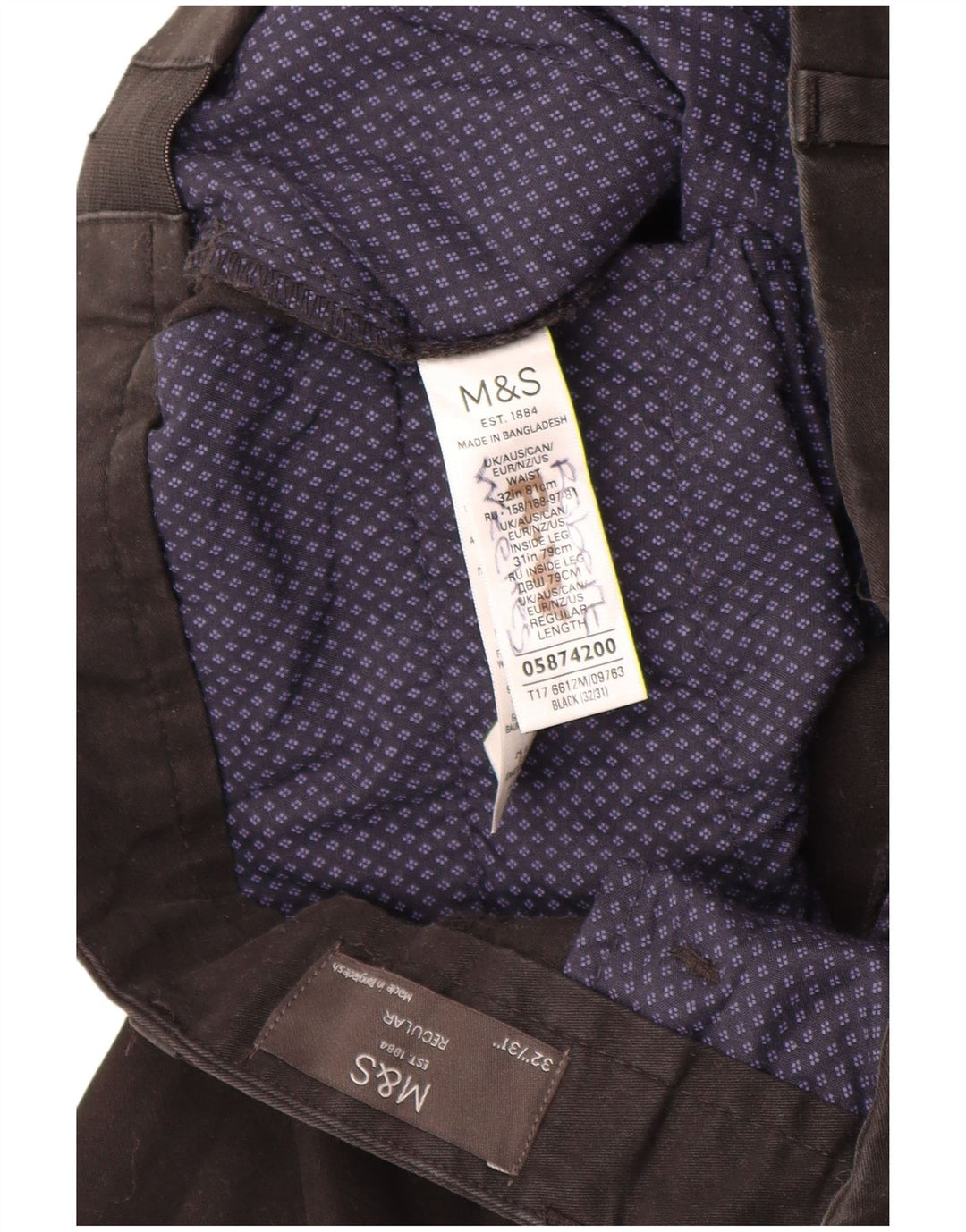 Pantaloni chino vestibilità regolare da uomo Marks & Spencer W32 L31 cotone nero