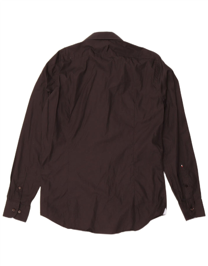 Camicia aderente su misura da uomo Tommy Hilfiger taglia 40 cotone nero medio