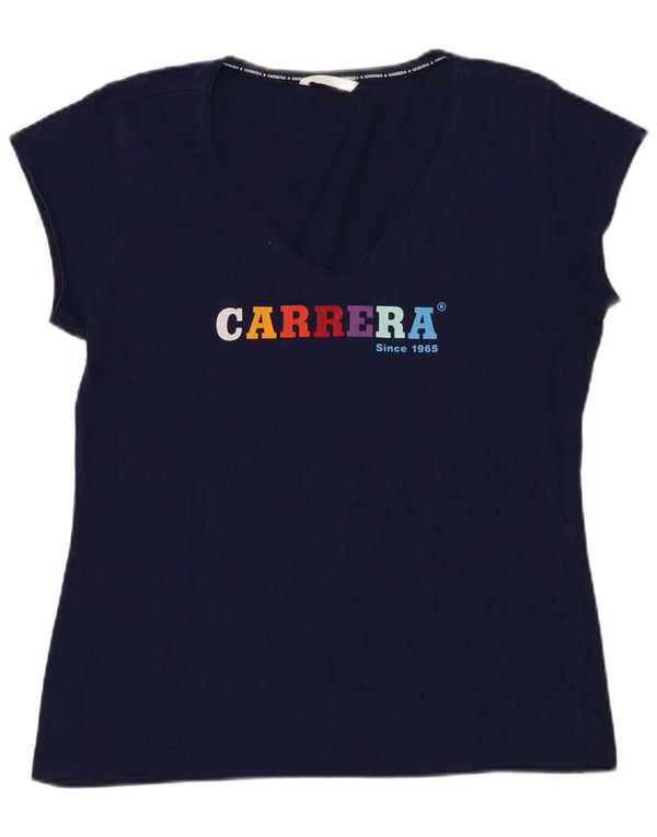 T-shirt grafica da donna CARRERA Top UK 18 XL cotone blu navy