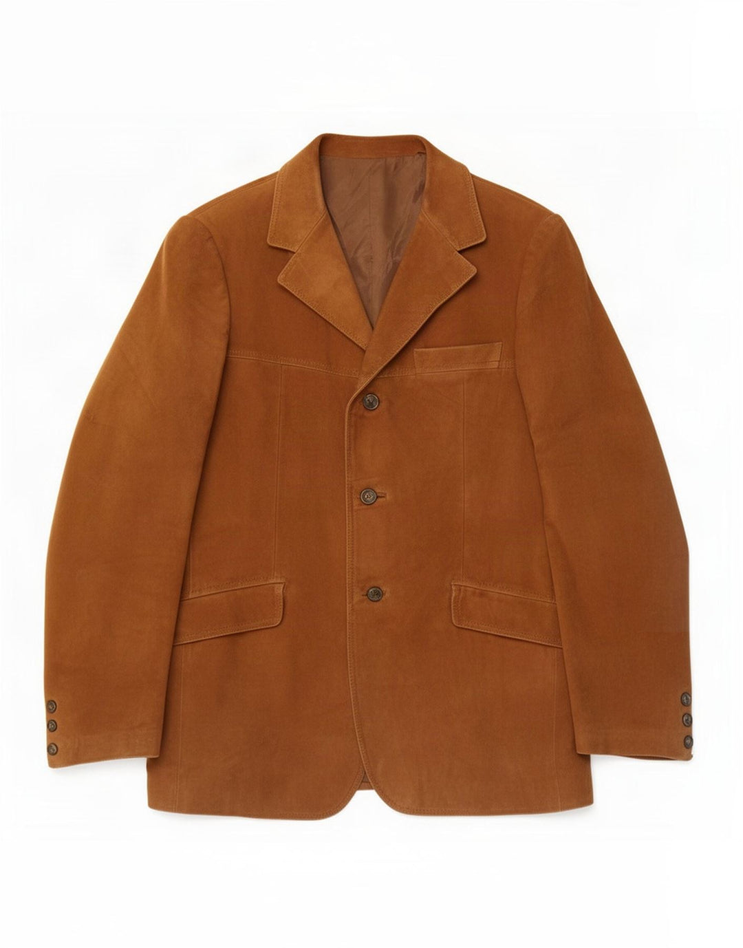 Giacca blazer vintage da uomo in pelle scamosciata a 3 bottoni IT 50 grande marrone