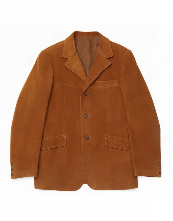 Giacca blazer vintage da uomo in pelle scamosciata a 3 bottoni IT 50 grande marrone