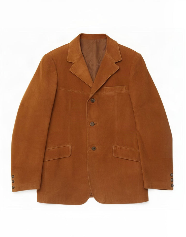 Giacca blazer vintage da uomo in pelle scamosciata a 3 bottoni IT 50 grande marrone