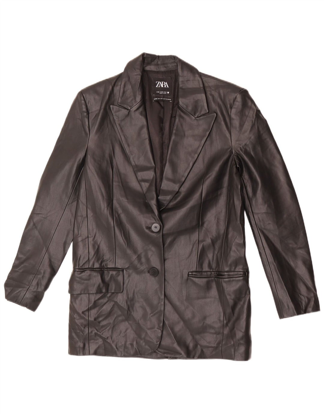 Giacca blazer oversize in pelle sintetica a 2 bottoni da donna Zara UK 6 XS nera