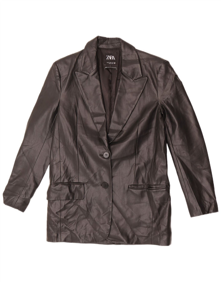 Giacca blazer oversize in pelle sintetica a 2 bottoni da donna Zara UK 6 XS nera