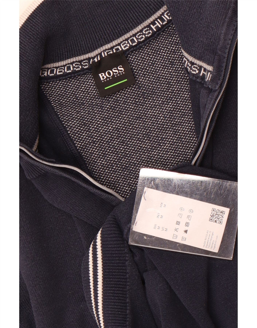 Felpa da uomo con zip e collo Hugo Boss, cotone medio blu navy