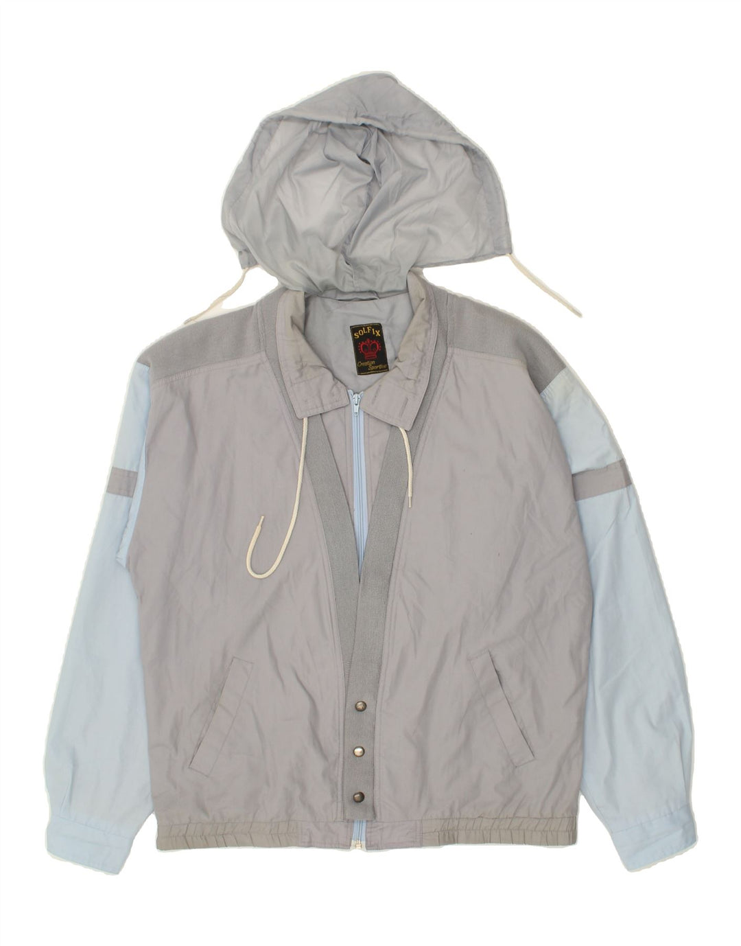 VINTAGE Mens Hooded Bomber Jacket IT 54 2XL Grey Colourblock Polyester Vintage Vintage and Second-Hand Vintage from Messina Hembry 