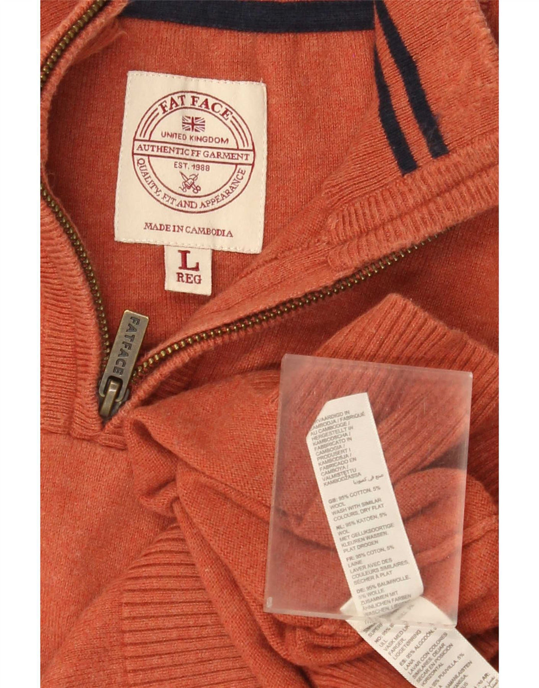Maglione da uomo con collo con zip Fat Face, grande cotone arancione