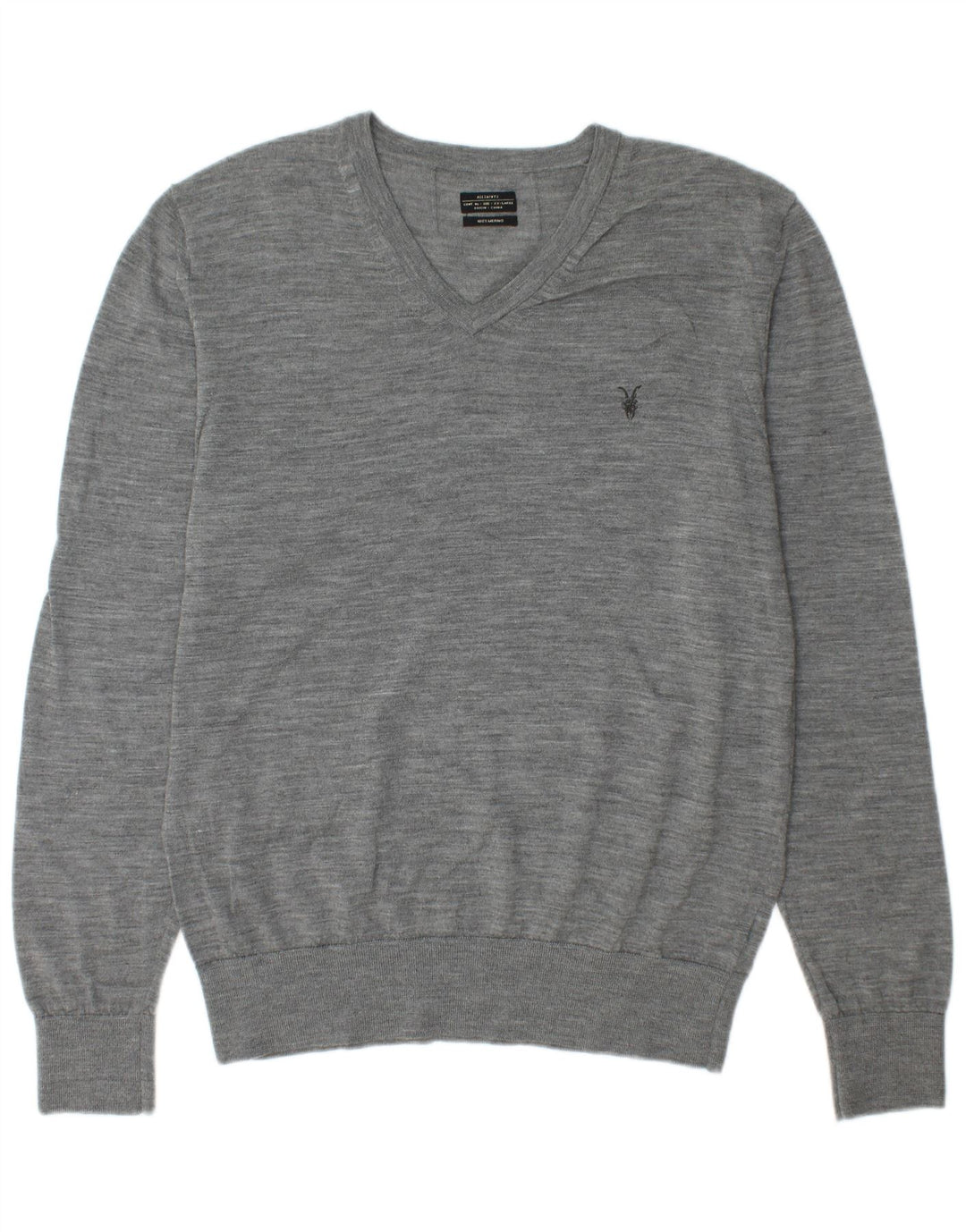 ALL SAINTS Mens V-Neck Jumper Sweater 2XL Grey Wool