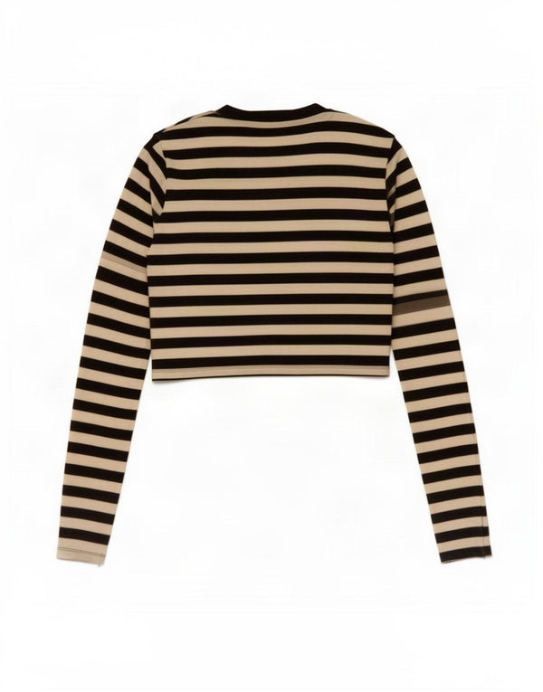 Top corto da donna Zara a maniche lunghe UK 14 grande cotone a righe bianche