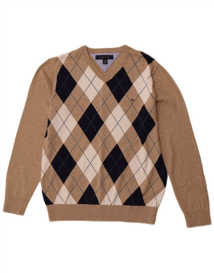 TOMMY HILFIGER Maglione da uomo con scollo a V beige medio a rombi/diamante