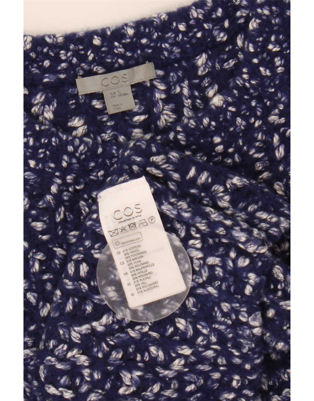 Maglione maglione girocollo oversize da donna Cos UK 10 piccolo blu navy screziato