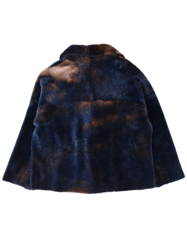 Giacca in pelliccia oversize da donna VINTAGE IT 50 XL Pelle di agnello blu navy