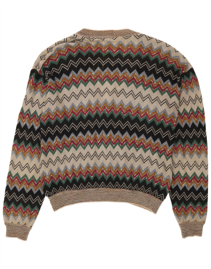 Maglione cardigan da uomo vintage IT 50 Lino Chevron multicolore medio