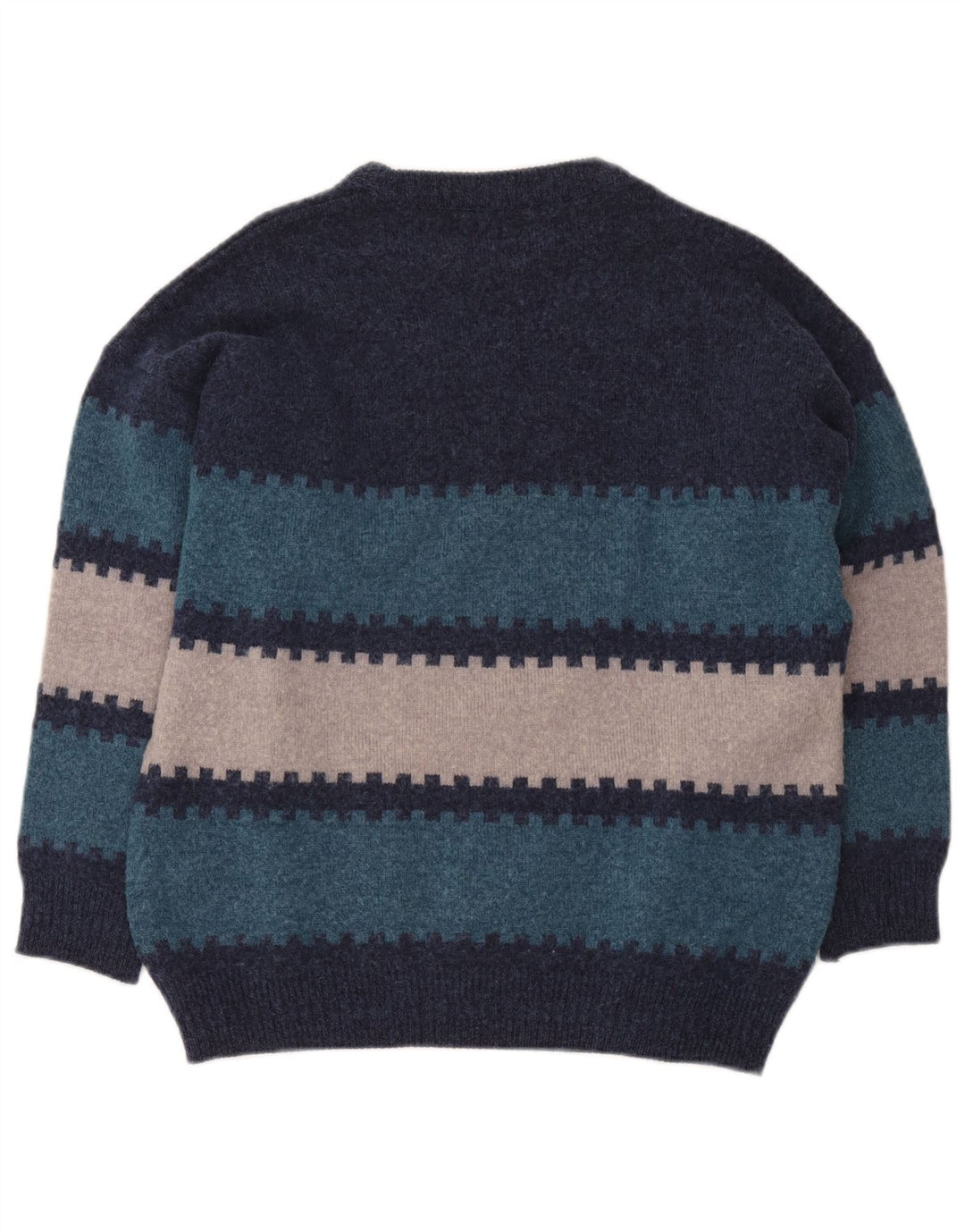 Maglione vintage da uomo girocollo IT 50 medio blu navy geometrico