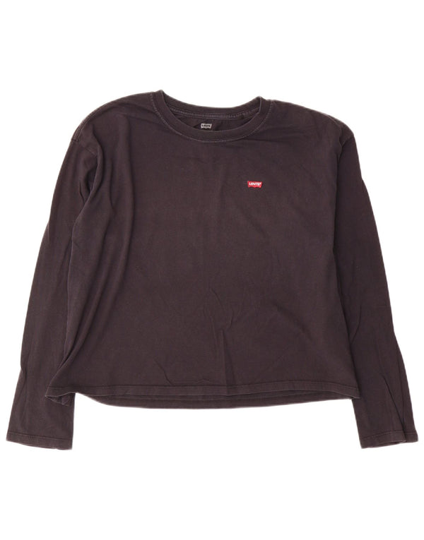 Levi's Donna Crop Top Manica Lunga UK 14 Medio Blu Navy Cotone