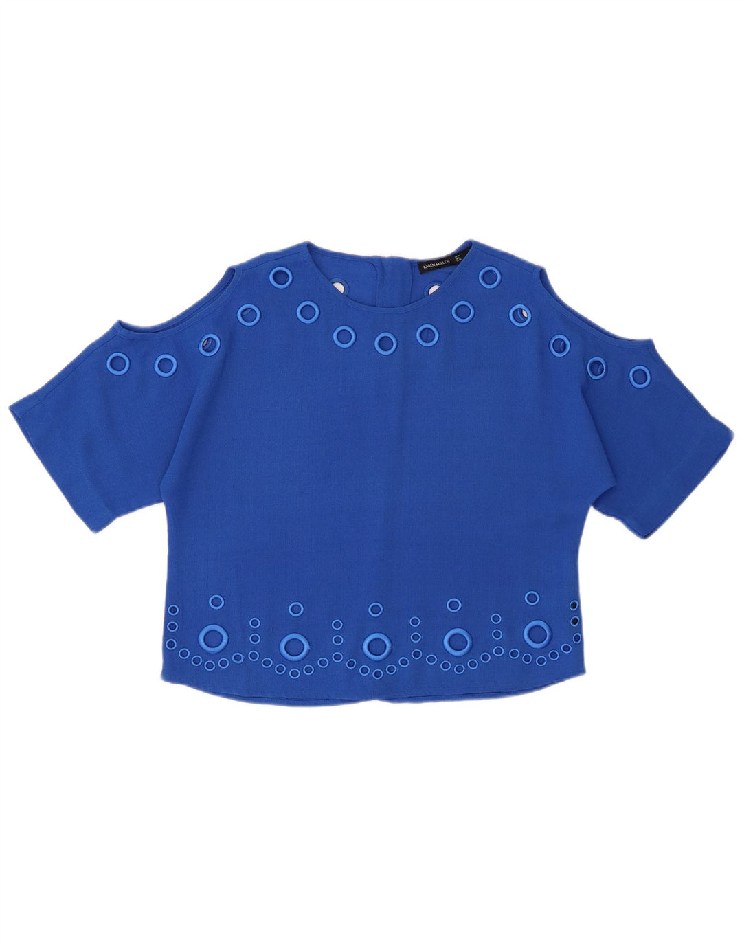 KAREN MILLEN Top corto da donna oversize in camicetta UK 10 piccolo poliestere blu