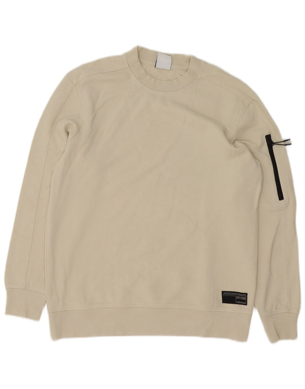 Zara Uomo Felpa Maglione Piccolo Cotone Bianco Sporco
