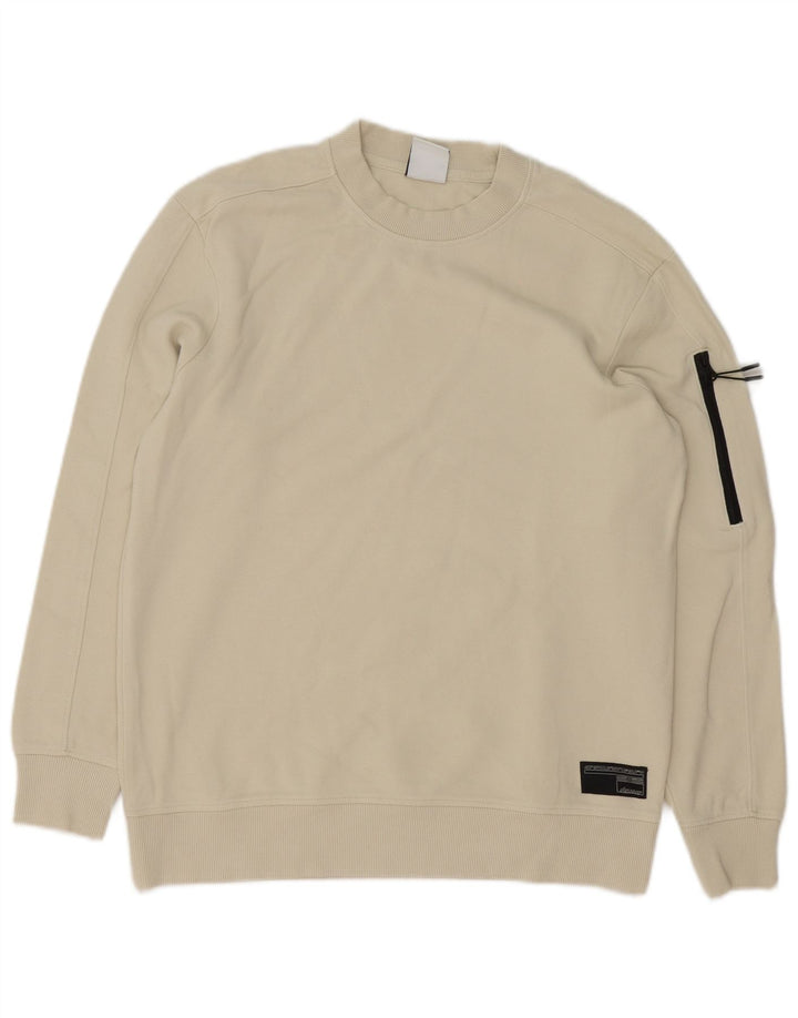 Zara Uomo Felpa Maglione Piccolo Cotone Bianco Sporco
