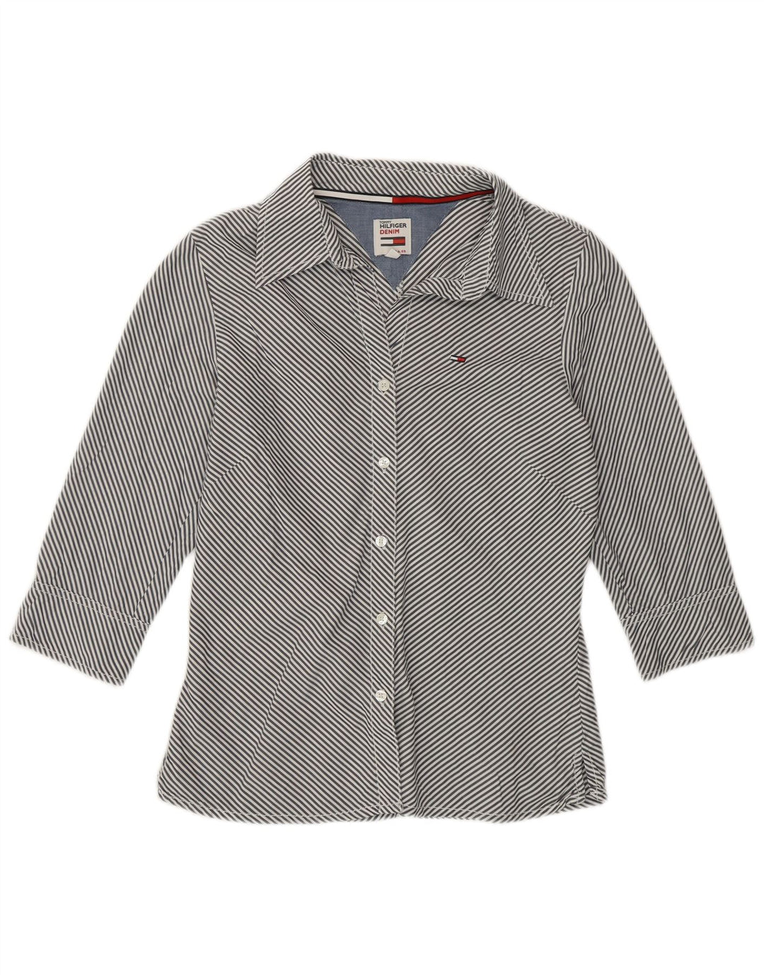 Camicia da donna Tommy Hilfiger UK 10 Small Cotone gessato blu navy