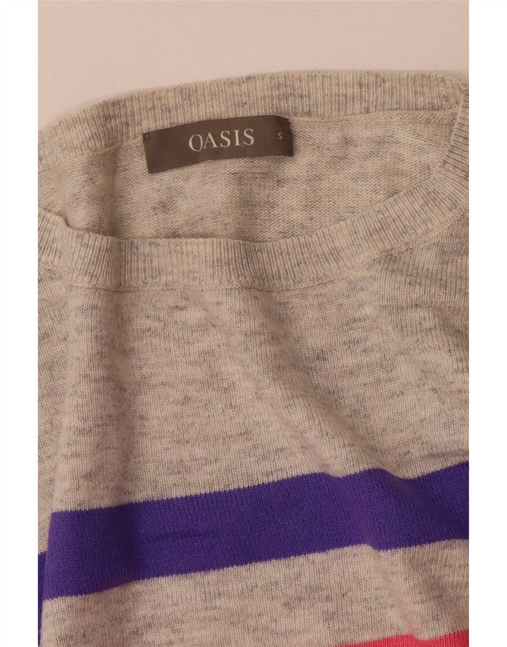 Maglione maglione con scollo a barca da donna Oasis UK 10 piccolo a righe multicolore