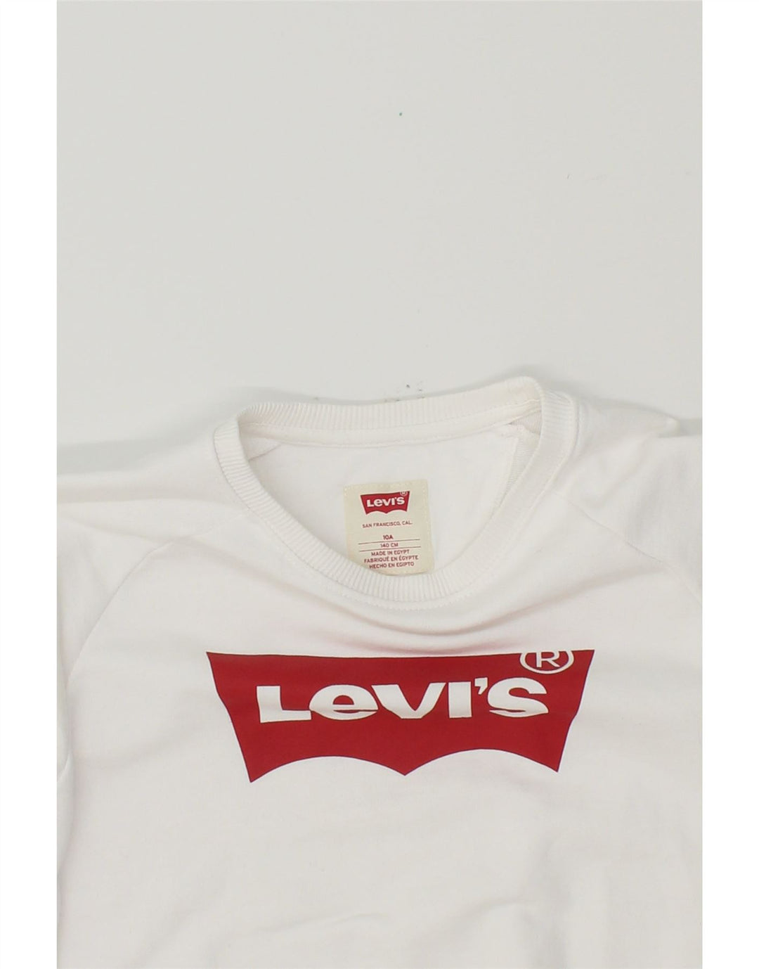 LEVI'S Boys Graphic Sweatshirt Jumper 9-10 Years White Cotton Vintage Levi's and Second-Hand Levi's from Messina Hembry 