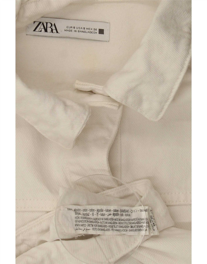 Giacca di jeans oversize da donna Zara UK 10 piccola in cotone bianco