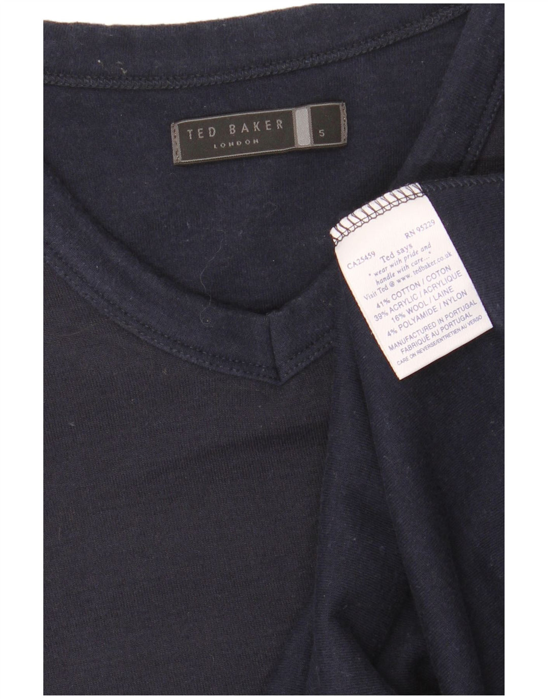 TED BAKER Maglione da uomo con scollo a V taglia 5 XL in cotone blu navy