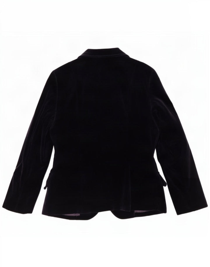 Giacca blazer in velluto a 2 bottoni vintage da donna UK 12 cotone viola medio