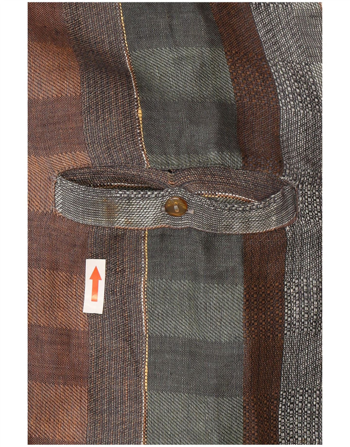 Camicia pullover a maniche corte da uomo vintage XL in lino a quadri multicolore