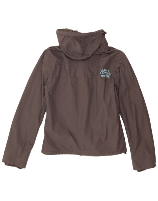 Giacca a vento con cappuccio grafica da donna Superdry UK 14 grande nylon grigio