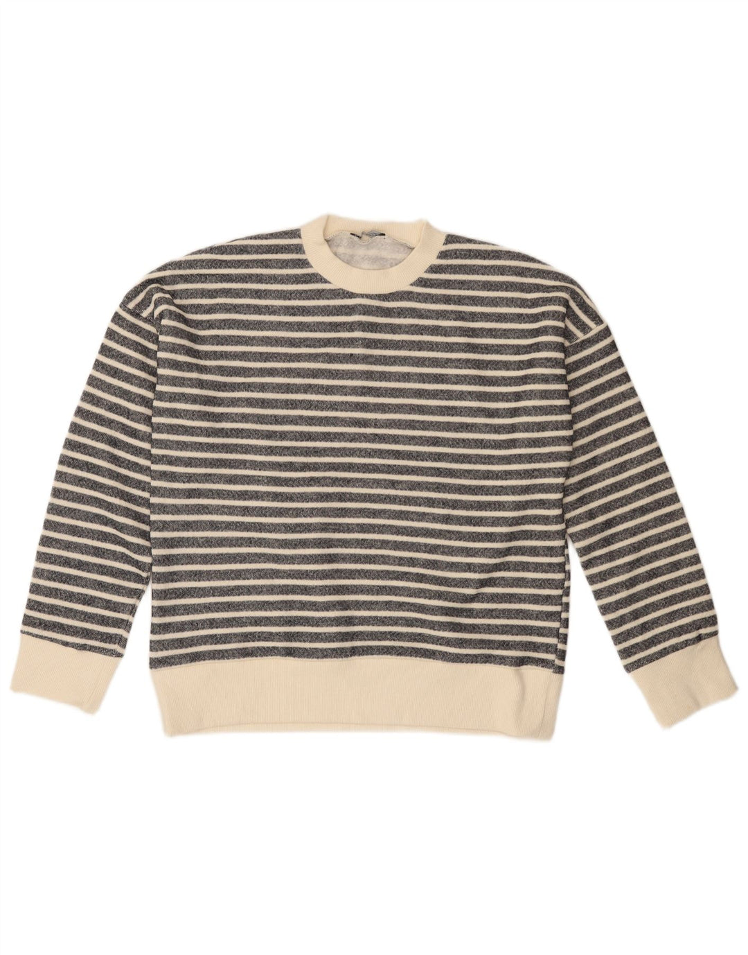 ZARA Maglione Girocollo da Donna UK 14 Poliestere a righe nere medie