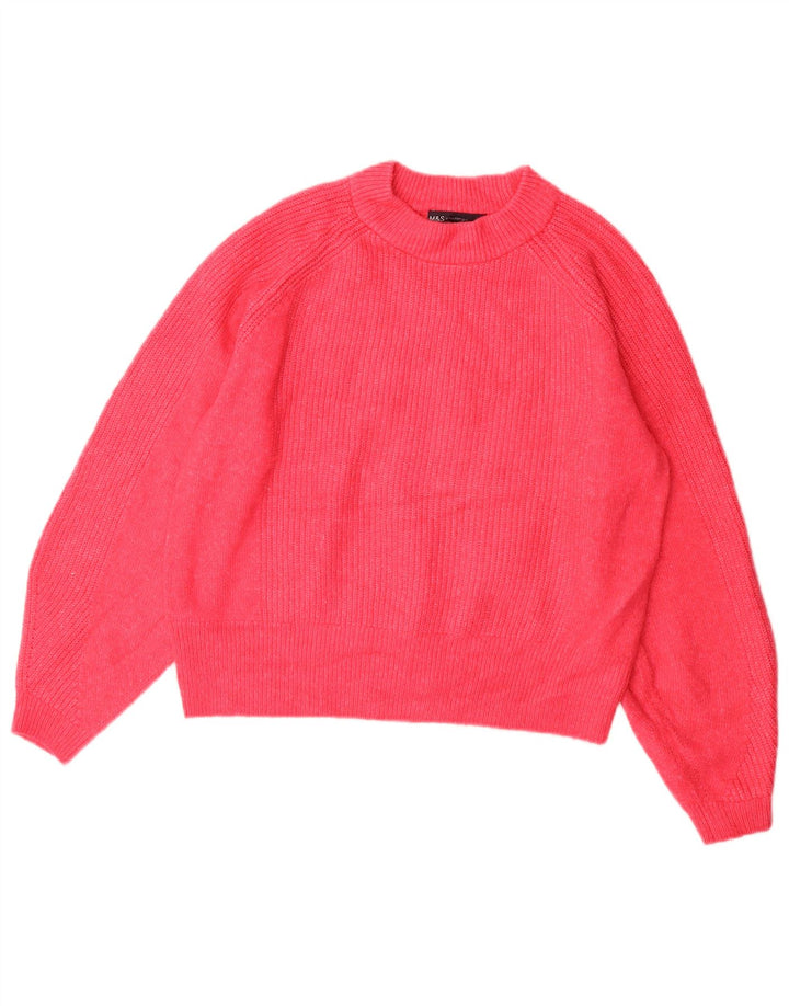 MARKS & SPENCER Womens Crew Neck Jumper Sweater UK 14 Medium Pink Acrylic