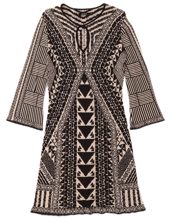 Desigual Abito maglione da donna a maniche lunghe UK 10 Piccolo nero in seta geometrica