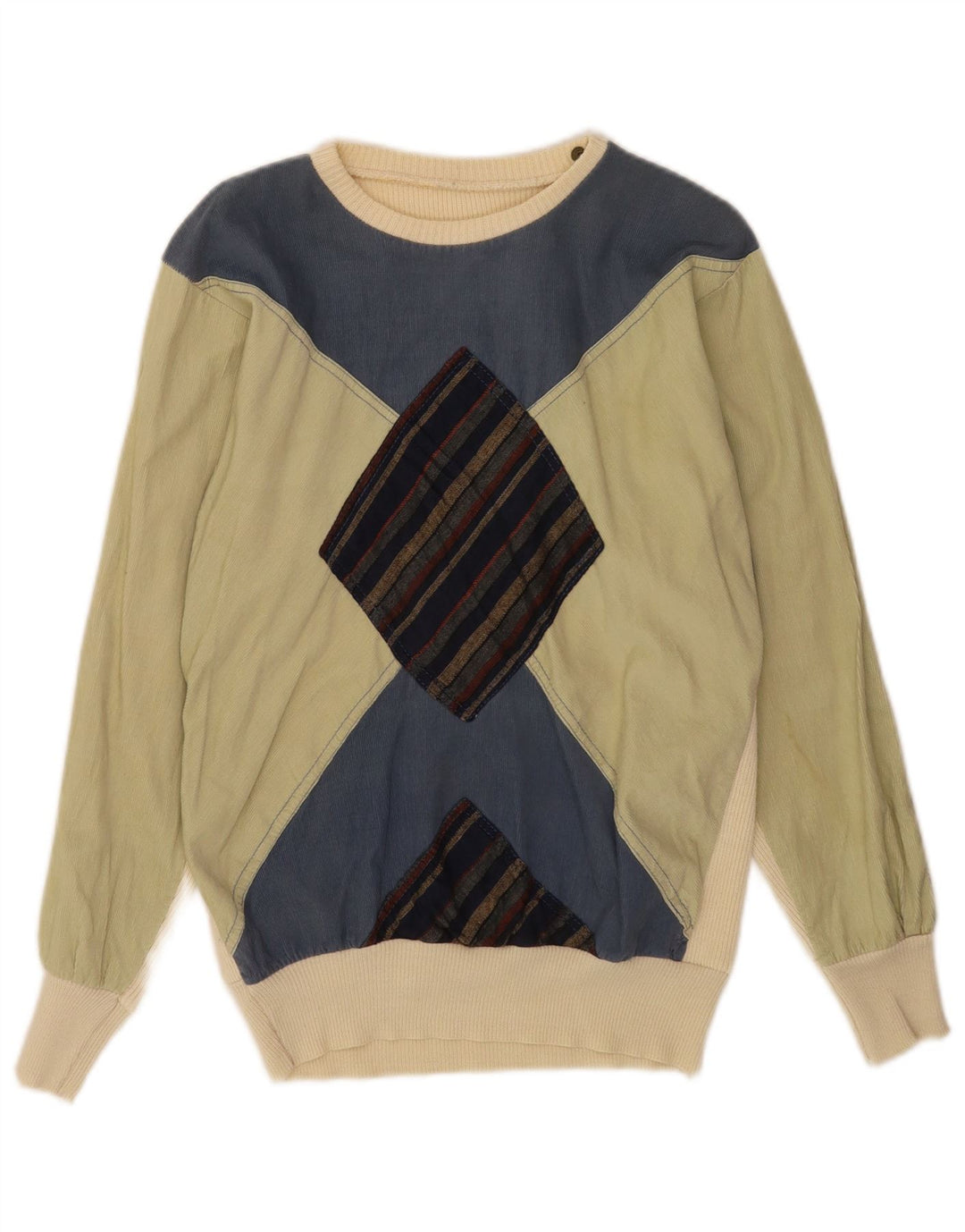 Maglione vintage da uomo con scollo a barca, piccolo argyle/diamante multicolore