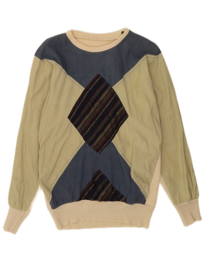 Maglione vintage da uomo con scollo a barca, piccolo argyle/diamante multicolore
