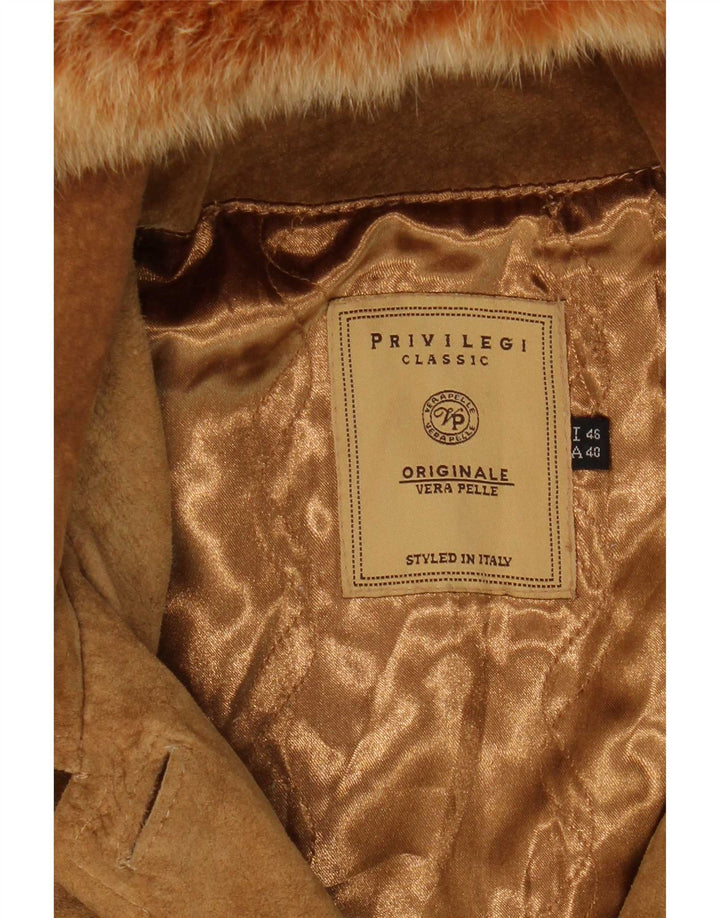 Soprabito da donna in pelle scamosciata con cappuccio Privilegi IT 46 Large in pelle beige