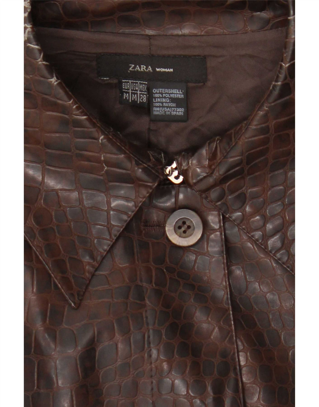 Soprabito da donna in ecopelle Zara UK 12 Poliestere con stampa animalier marrone medio