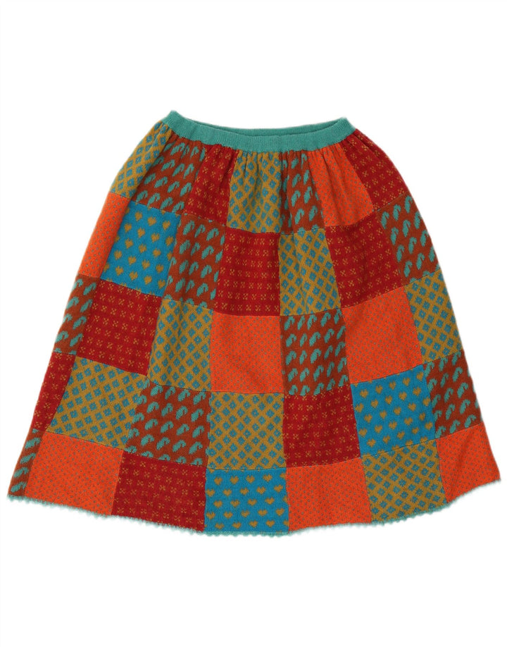 Gonna a trapezio vintage da donna in maglia W26 piccolo patchwork multicolore