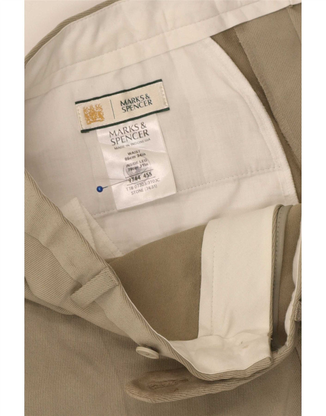 Pantaloni da abito dritti da uomo Marks & Spencer W34 L31 Poliestere beige
