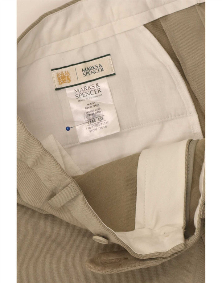 Pantaloni da abito dritti da uomo Marks & Spencer W34 L31 Poliestere beige