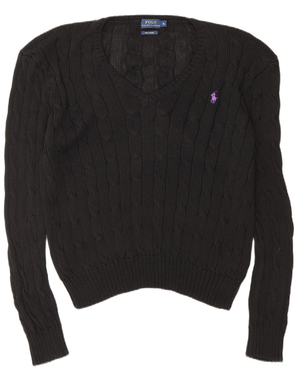 Polo Ralph Lauren Maglione da donna con scollo a V UK 18 XL Cotone nero