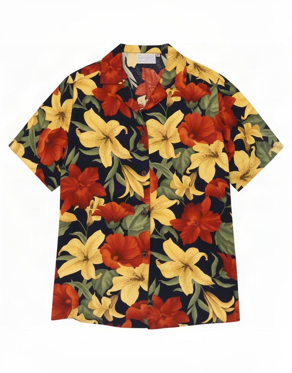Camicetta camicia a maniche corte da donna di Edimburgo UK 10 piccolo floreale multicolore