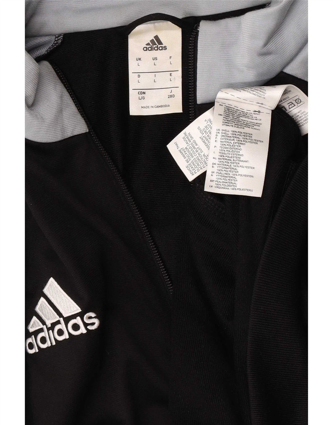 Adidas Giacca da uomo tuta da ginnastica grande nera in poliestere colorblock