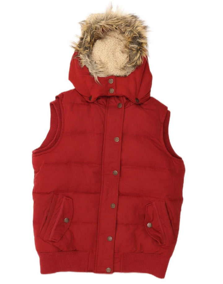 FAT FACE Womens Oversized Hooded Padded Gilet UK 10 Small  Red Polyester