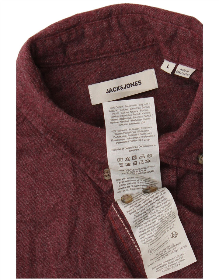 JACK & JONES Camicia da uomo in flanella grande in cotone bordeaux