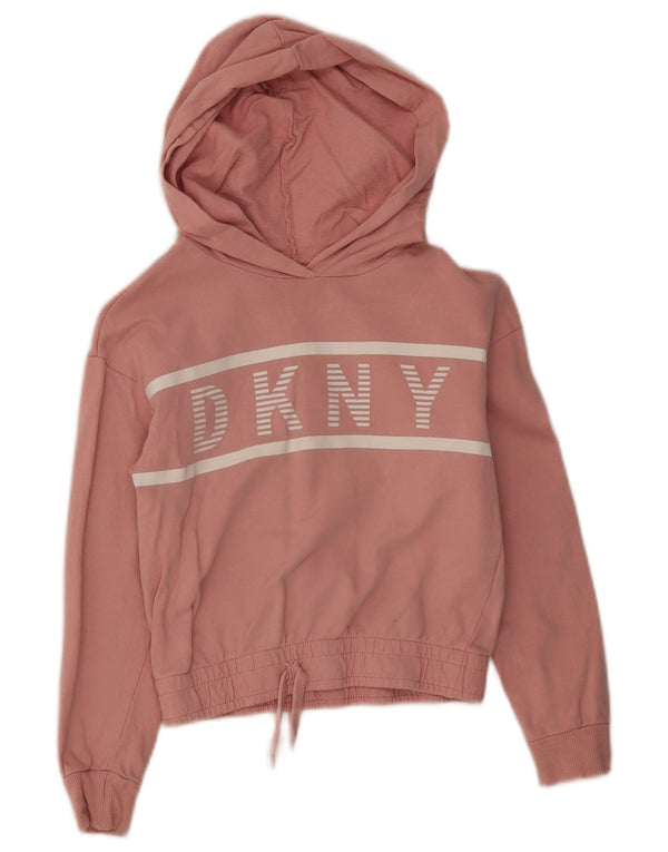 Maglione con cappuccio grafico per ragazze Dkny 7-8 anni in cotone color block rosa