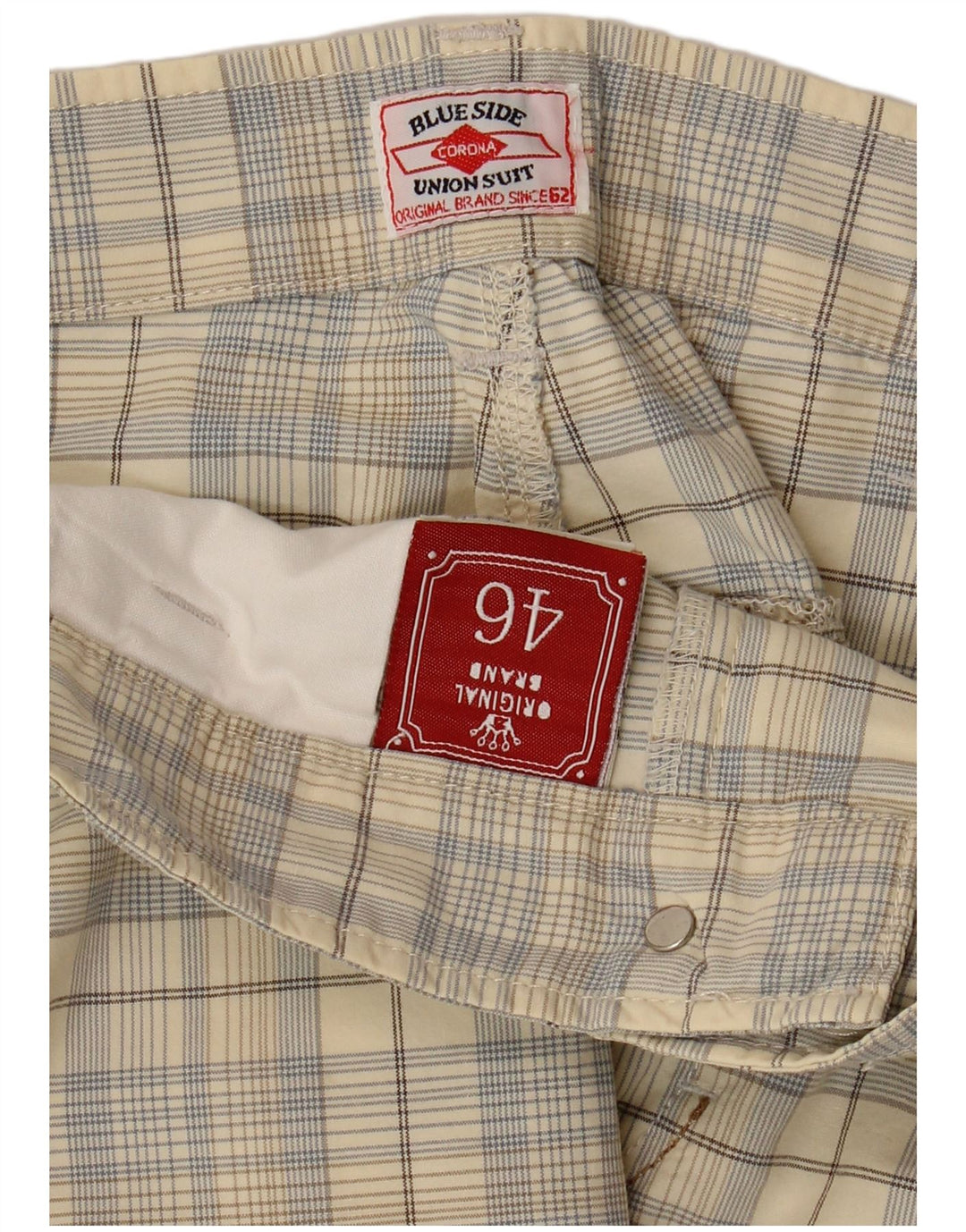 Pantaloncini chino da uomo con lato blu IT 46 Small W32 Cotone a quadri beige