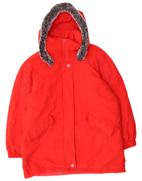 Cappotto imbottito oversize con cappuccio da donna vintage UK 16 Grande motivo floreale rosso