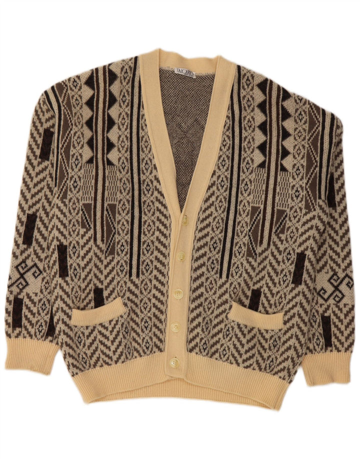 FALCARO Maglione Cardigan Uomo IT 52 Large Beige Geometria Lana