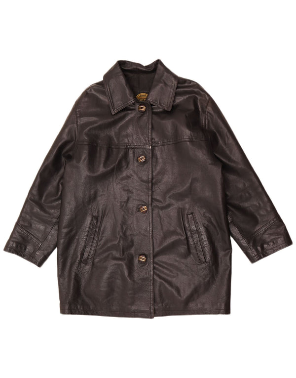 Cappotto in pelle vintage da donna dalla vestibilità rilassata EU 36 piccolo nero
